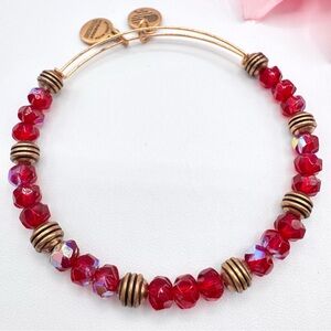 Alex And Ani Cherry Red Aurora Borealis AB Beaded Bangle Bracelet Expandable